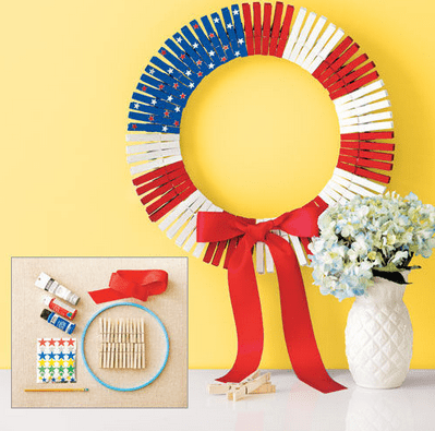 Patriotic clothes pin wreath