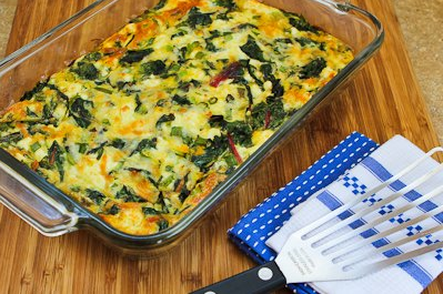 Swiss Chard Mozzarella and Feta Egg Bake
