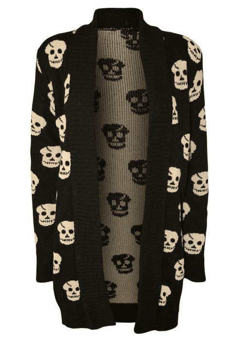 Forever Women s Skull Print Knitted Open Cardigan XL 14 16 Black at Amazon Women’s Clothing store