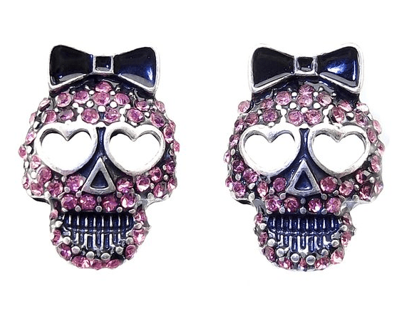 DaisyJewel Pink Crystal Skull Earrings Top Seller Sparkle Sugar Skull Calavera Studs Sugar Skull Jewelry Jewelry