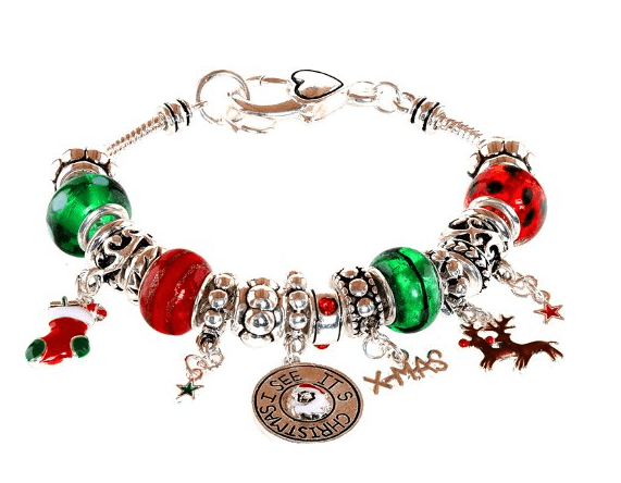 Ace of Diamonds Designer Inspired Christmas Charm Beaded Bracelet Snowman