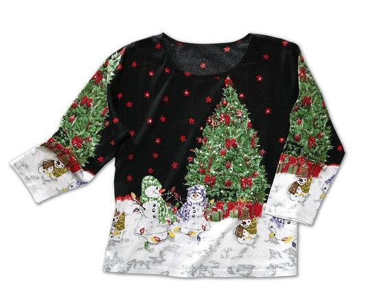 Christmas Tree Snowman Holiday Sequin Top