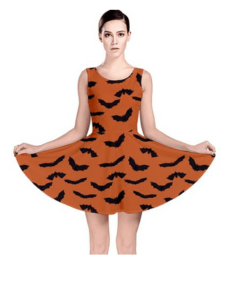 Orange Orange Halloween with Flying Bats Skater Dress at Amazon Women’s Clothing store