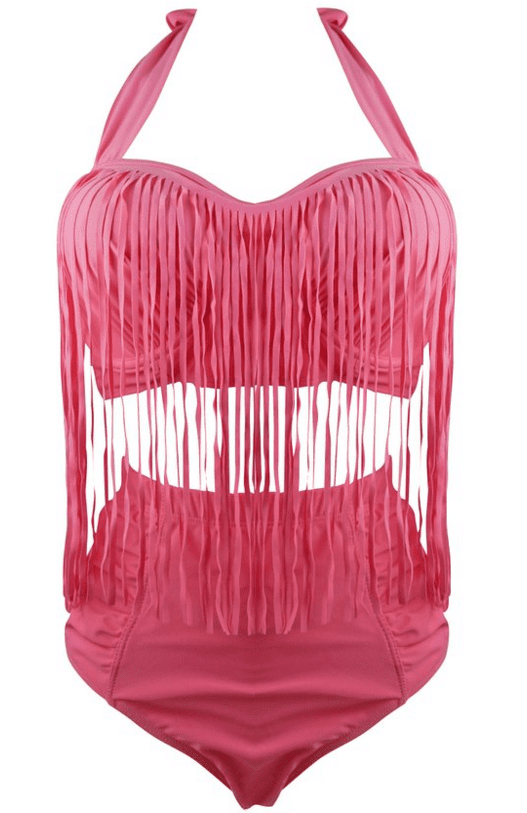 Cocoship Plus Size Fringe Retro High Waist Bikini Vintage Swimwear Swimsuit FBA at Amazon Women’s Clothing store
