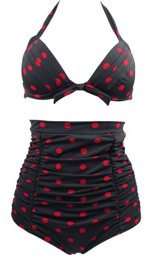 Retro Red Leopard Polka Floral Print High Waist Bikini Swimsuits FBA at Amazon Women’s Clothing store